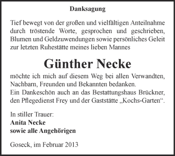 Traueranzeige von Günther Necke von WVG - Wochenspiegel NMB / WSF / ZTZ