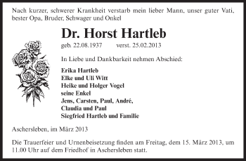 Traueranzeige von Horst Hartleb von WVG - Wochenspiegel Aschersleben