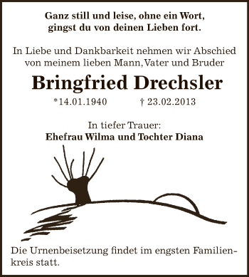 Traueranzeige von Bringfried Drechsler von WVG - Wochenspiegel Bitterfeld
