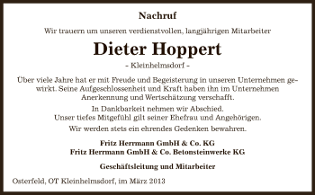 Traueranzeige von Dieter Hoppert von Super Sonntag Zeitz