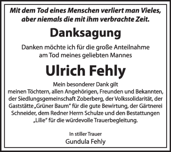 Traueranzeige von Ulrich Fehly von Super Sonntag Dessau / Köthen