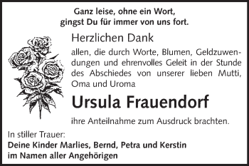 Traueranzeige von Ursula Frauendorf von Super Sonntag Merseburg