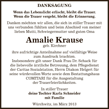 Traueranzeige von Amalie Krause von Super Sonntag Zeitz