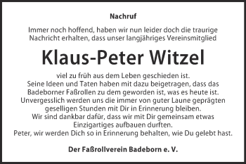 Traueranzeige von Klaus-Peter Witzel von Super Sonntag Quedlinburg