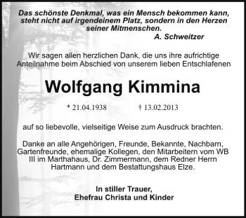 Traueranzeige von Wolfgang Kimmina von Super Sonntag Dessau / Köthen