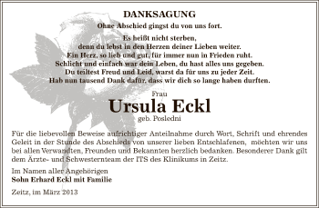 Traueranzeige von Ursula Eckl von Super Sonntag Zeitz
