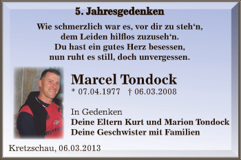 Traueranzeige von Marcel Tondock von Super Sonntag Zeitz