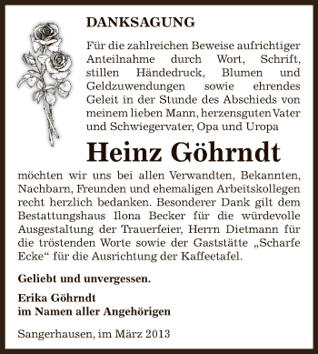 Traueranzeige von Heinz Göhrndt von Super Sonntag SGH Mansf. Land