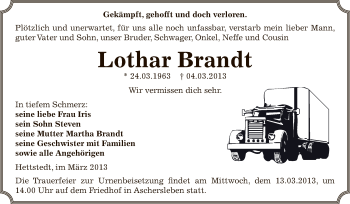 Traueranzeige von Lothar Brandt von Super Sonntag SGH Mansf. Land