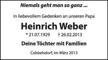 Traueranzeige von Heinrich Weber von Super Sonntag Wittenberg