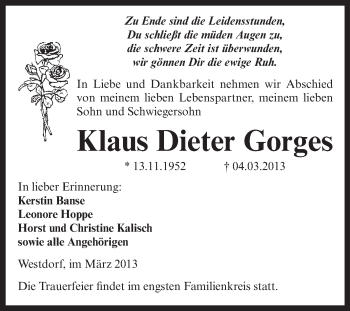 Traueranzeige von Klaus Dieter Gorges von Super Sonntag Aschersleben