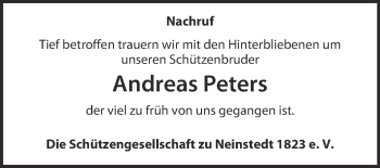 Traueranzeige von Andreas Peters von Super Sonntag Quedlinburg