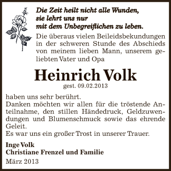 Traueranzeige von Heinrich Volk von Super Sonntag Bernburg