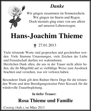 Traueranzeige von Hans-Joachim Thieme von Super Sonntag Dessau / Köthen