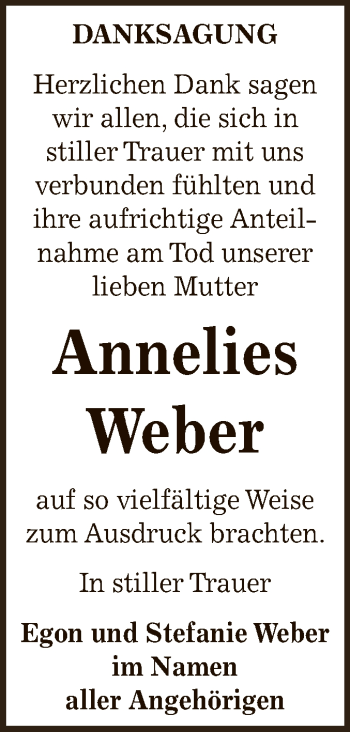 Traueranzeige von Annelies Weber von Super Sonntag Zeitz