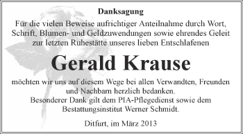 Traueranzeige von Gerald Krause von WVG - Wochenspiegel Quedlinburg