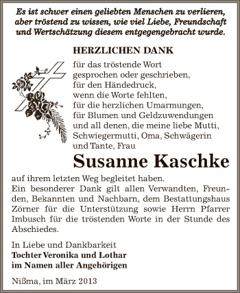 Traueranzeige von Susanne Kaschke von Super Sonntag Zeitz
