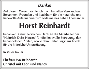 Traueranzeige von Horst Reinhardt von Super Sonntag Dessau / Köthen