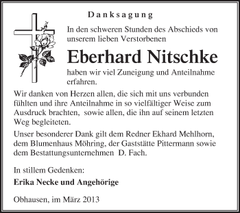 Traueranzeige von Eberhard Nitschke von WVG - Wochenspiegel Merseburg
