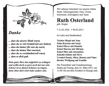Traueranzeige von Ruth Osterland von Super Sonntag Dessau / Köthen