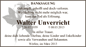 Traueranzeige von Walter Unverricht von WVG - Wochenspiegel Dessau / Köthen