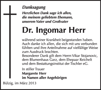 Traueranzeige von Ingomar Herr von WVG - Wochenspiegel Wittenberg