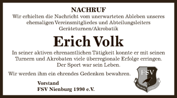 Traueranzeige von Erich Volk von Super Sonntag Bernburg
