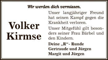 Traueranzeige von Volker Kirmse von Super Sonntag Zeitz