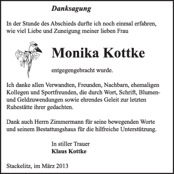 Traueranzeige von Monika Kottke von Super Sonntag Dessau / Köthen