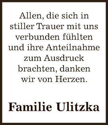 Traueranzeige von Familie Ulitzka von Super Sonntag Zeitz