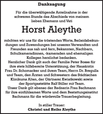 Traueranzeige von Horst Aleythe von Super Sonntag Dessau / Köthen