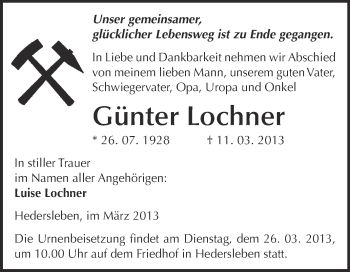Traueranzeige von Günter Lochner von WVG - Wochenspiegel Quedlinburg