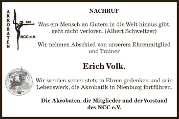 Traueranzeige von Erich Volk von Super Sonntag Bernburg