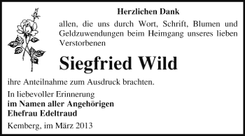 Traueranzeige von Siegried Wild von Super Sonntag Wittenberg