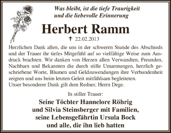 Traueranzeige von Herbert Ramm von WVG - Wochenspiegel Dessau / Köthen