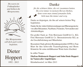 Traueranzeige von Dieter Hoppert von Super Sonntag Zeitz
