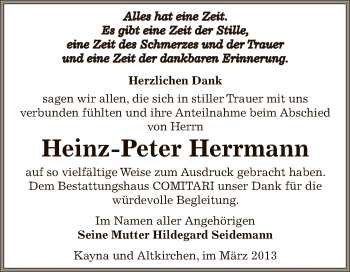 Traueranzeige von Heinz-Peter Herrmann von Super Sonntag Zeitz