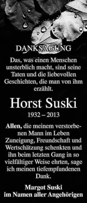 Traueranzeige von Horst Suski von WVG - Wochenspiegel NMB / WSF / ZTZ