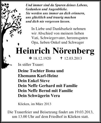 Traueranzeige von Heinrich Nörenberg von Super Sonntag Dessau / Köthen
