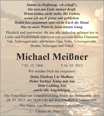 Traueranzeige von Michael Meißner von Super Sonntag Merseburg