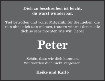 Traueranzeige von Peter  von Super Sonntag Bernburg