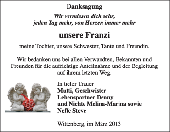Traueranzeige von Franzi  von Super Sonntag Wittenberg