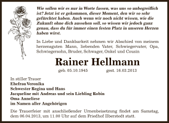 Traueranzeige von Rainer Hellmann von Super Sonntag Bernburg