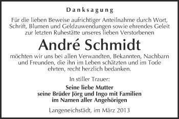 Traueranzeige von André Schmidt von WVG - Wochenspiegel Merseburg