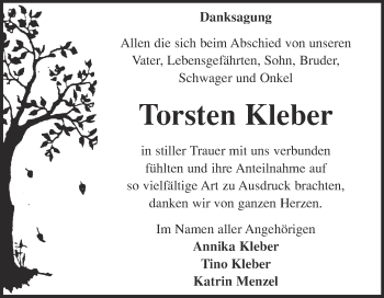 Traueranzeige von Torsten Kleber von WVG - Wochenspiegel NMB / WSF / ZTZ