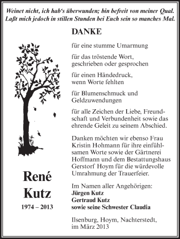 Traueranzeige von René Kutz von Super Sonntag Aschersleben