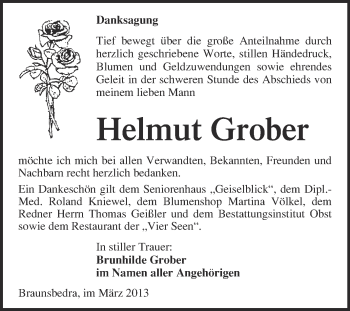 Traueranzeige von Helmut Grober von Super Sonntag Merseburg