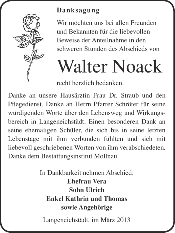 Traueranzeige von Walter Noack von WVG - Wochenspiegel Merseburg