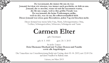 Traueranzeige von Carmen Elter von Super Sonntag Merseburg
