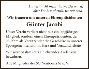 Traueranzeige von Günter Jacobi von Super Sonntag Bernburg